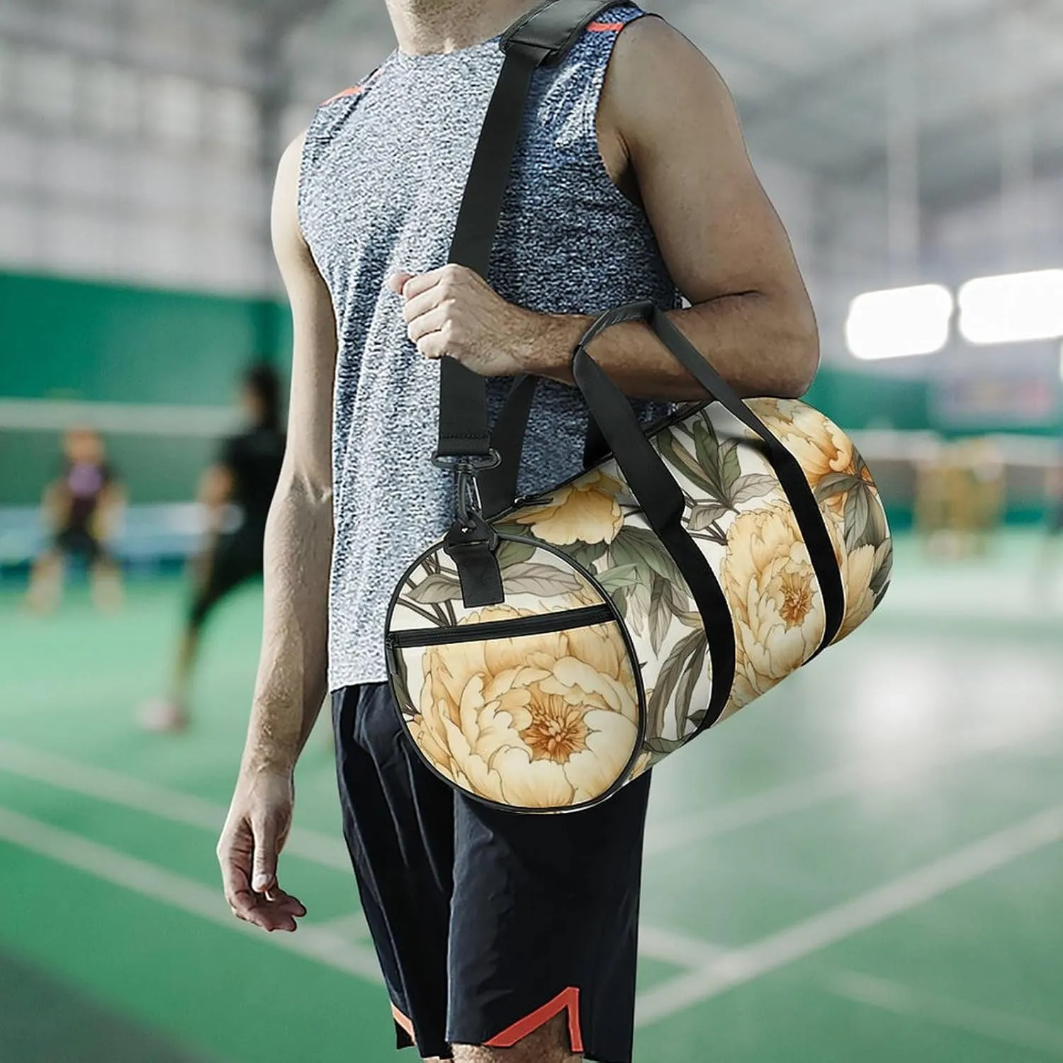 Sports Gym Bag for Women Men Travel Duffel Bag Tote Weekender Bag Peony Flower Pattern Carry on Overnight Bag for Travel Swimming Fitness Workout Sports Duffle Bag