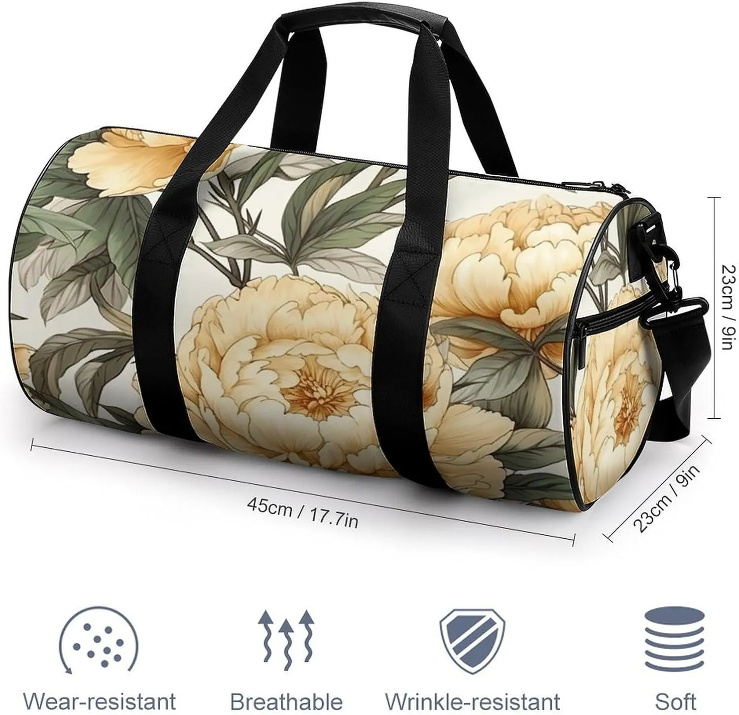 Sports Gym Bag for Women Men Travel Duffel Bag Tote Weekender Bag Peony Flower Pattern Carry on Overnight Bag for Travel Swimming Fitness Workout Sports Duffle Bag