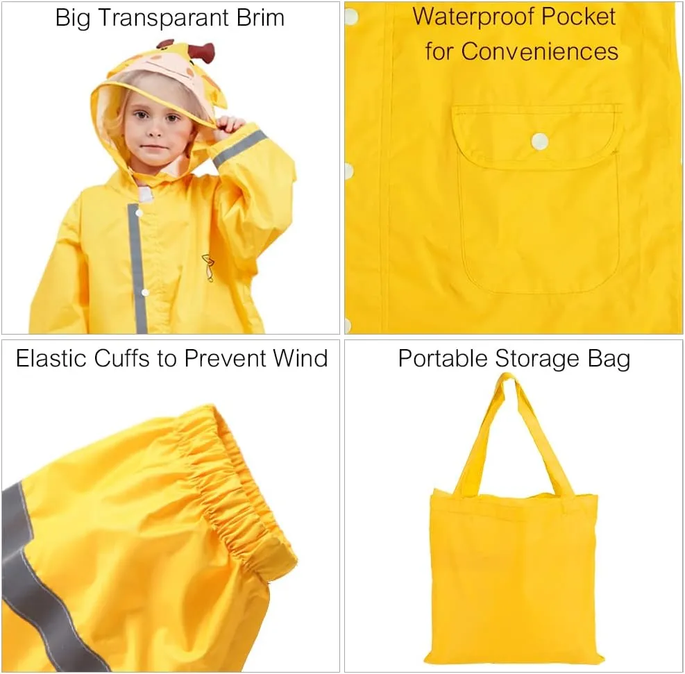SSAWcasa Rain Poncho Kids with Hood, Toddler Rain Jacket Coat Girls Boys, Children Baby Raincoat Rainwear Gear Outerwear