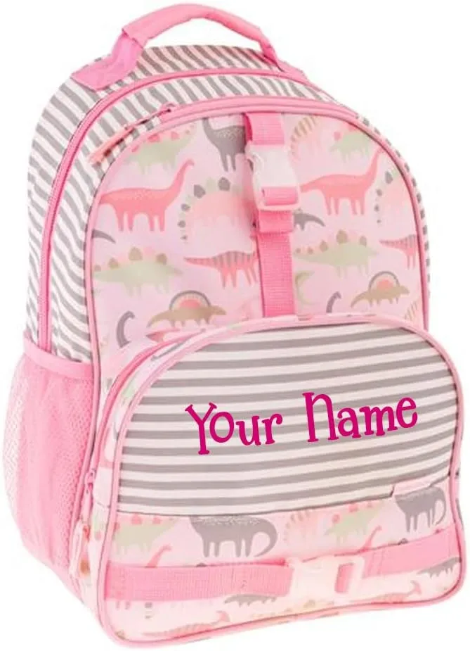 Stephen Joseph Personalized Backpack - Dinosaur Book Bag - Pink Dino All Over Print - Kids Back to School Supplies - Vacation Daypack - Custom Name