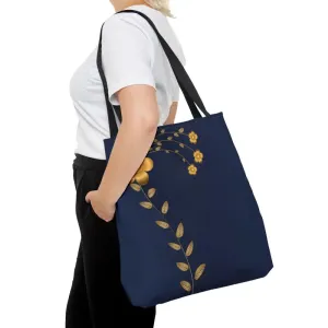 Stunning Navy Blue Tote Bag with Gold Flowers