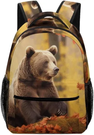 Stylish Backpack, Brown Bear in Autumn Print Durable Backpack Travel Backpack Hiking Backpack Ergonomic Backpack Comfortable Backpack