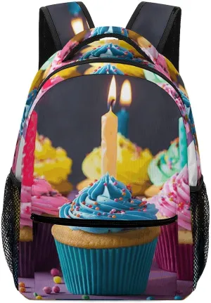 Stylish Backpack, Colorful Happy Birthday Cupcakes Print Durable Backpack Travel Backpack Hiking Backpack Ergonomic Backpack Comfortable Backpack