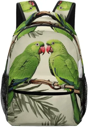 Stylish Backpack, Couple Parrots Olive Print Durable Backpack Travel Backpack Hiking Backpack Ergonomic Backpack Comfortable Backpack