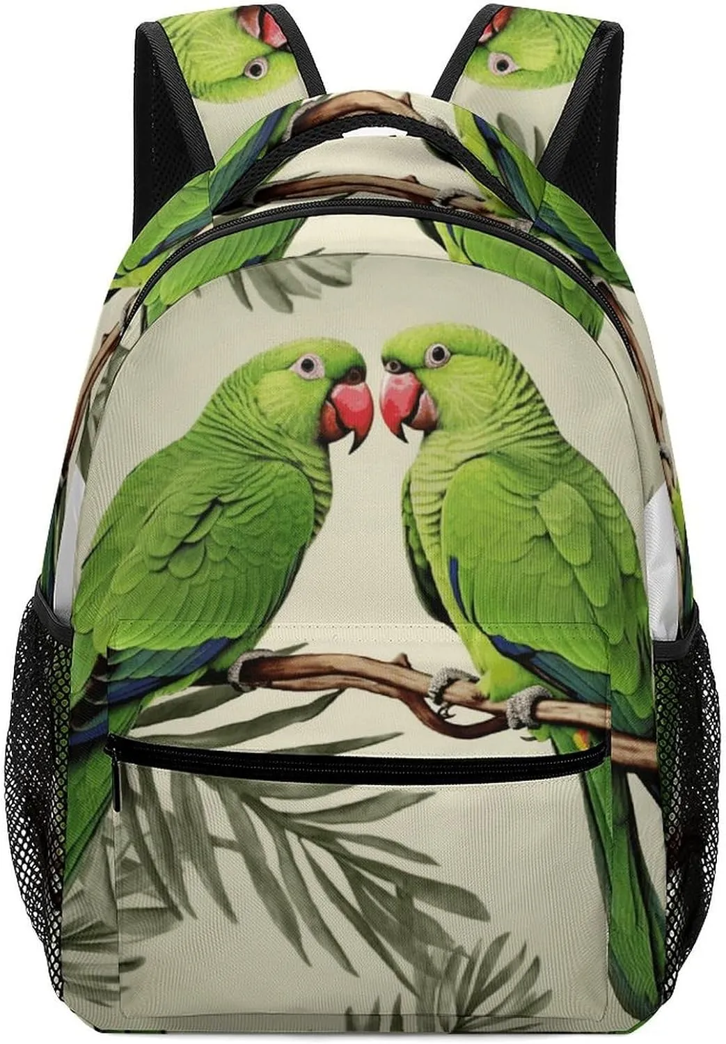 Stylish Backpack, Couple Parrots Olive Print Durable Backpack Travel Backpack Hiking Backpack Ergonomic Backpack Comfortable Backpack