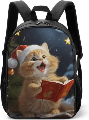 Stylish Backpack, Cute Cat Sing Christmas Carols Print Durable Backpack Travel Backpack Hiking Backpack Ergonomic Backpack Comfortable Backpack