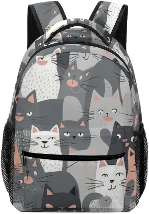 Stylish Backpack, Cute Funny Grey Cats Pattern Print Durable Backpack Travel Backpack Hiking Backpack Ergonomic Backpack Comfortable Backpack, Style