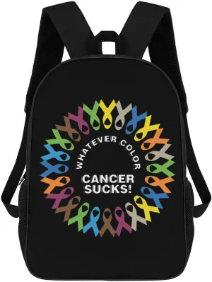 Sucks Cancer Fight Cancer Ribbons Unisex Backpack 17" Casual Daypacks Simple Shoulders Bag for Camping Hiking Travel Gear