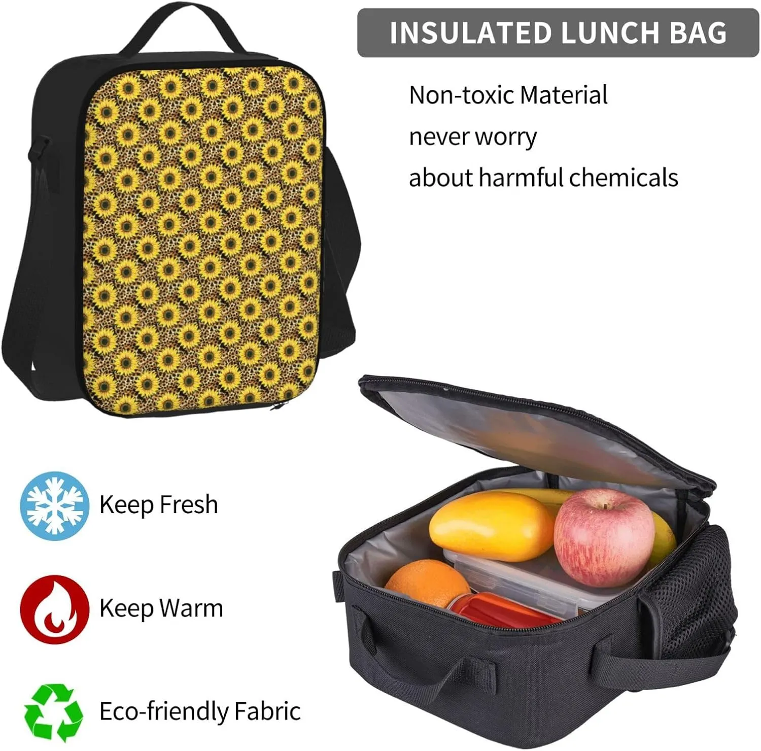 sunflowers leopard Multifunctional Pocket Backpack Crossbody Lunch Bag Pencil Case 3Pcs Set Large Capacity Backpack