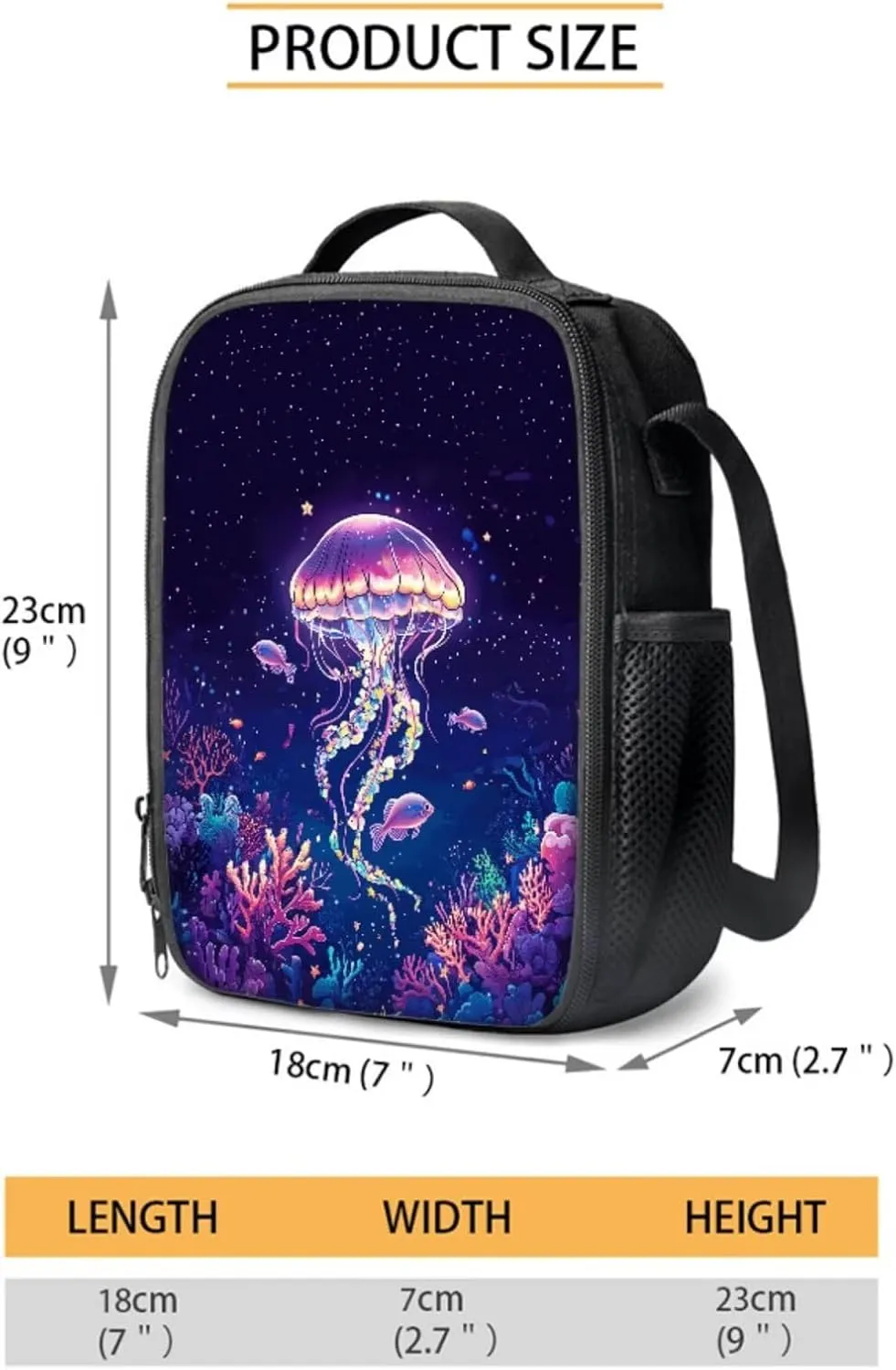 Suobstales Jellyfish Fish Coral Print 3pcs Kids Backpack School Bag for Girls Elementary Primary Bookbag with Lunch Box Pencil Case 3 In 1 Casual Daypack Rucksack Satchel