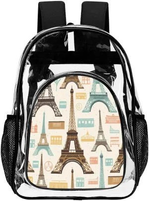 Supdreamc Men & Women Transparent Paris Eiffel Tower Art Backpack Large Capacity Bookbag With Smooth Zippers for Climbing Picnic Bicycle