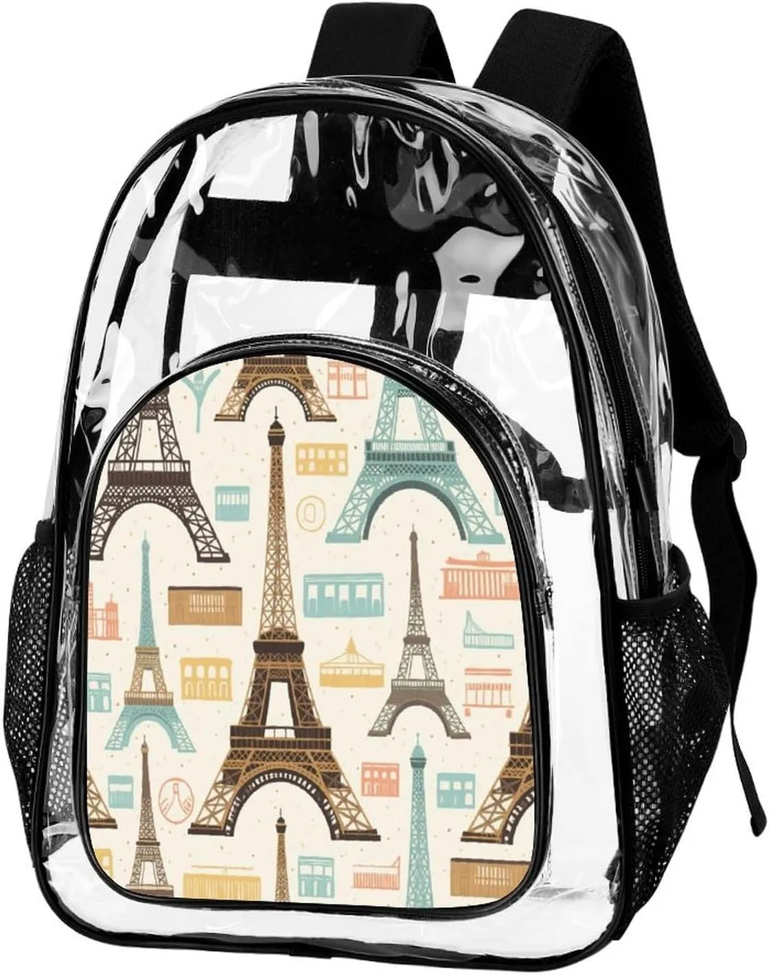 Supdreamc Men & Women Transparent Paris Eiffel Tower Art Backpack Large Capacity Bookbag With Smooth Zippers for Climbing Picnic Bicycle
