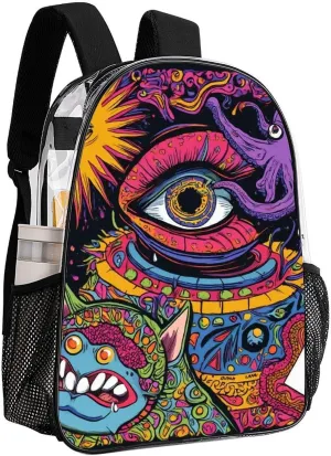 Supdreamc Men Women Lightweight Abstract Graffiti Paint Daypack Bookbag Big Capacity Carry On Bag Transparent Bag for Camping Travel Bicycle