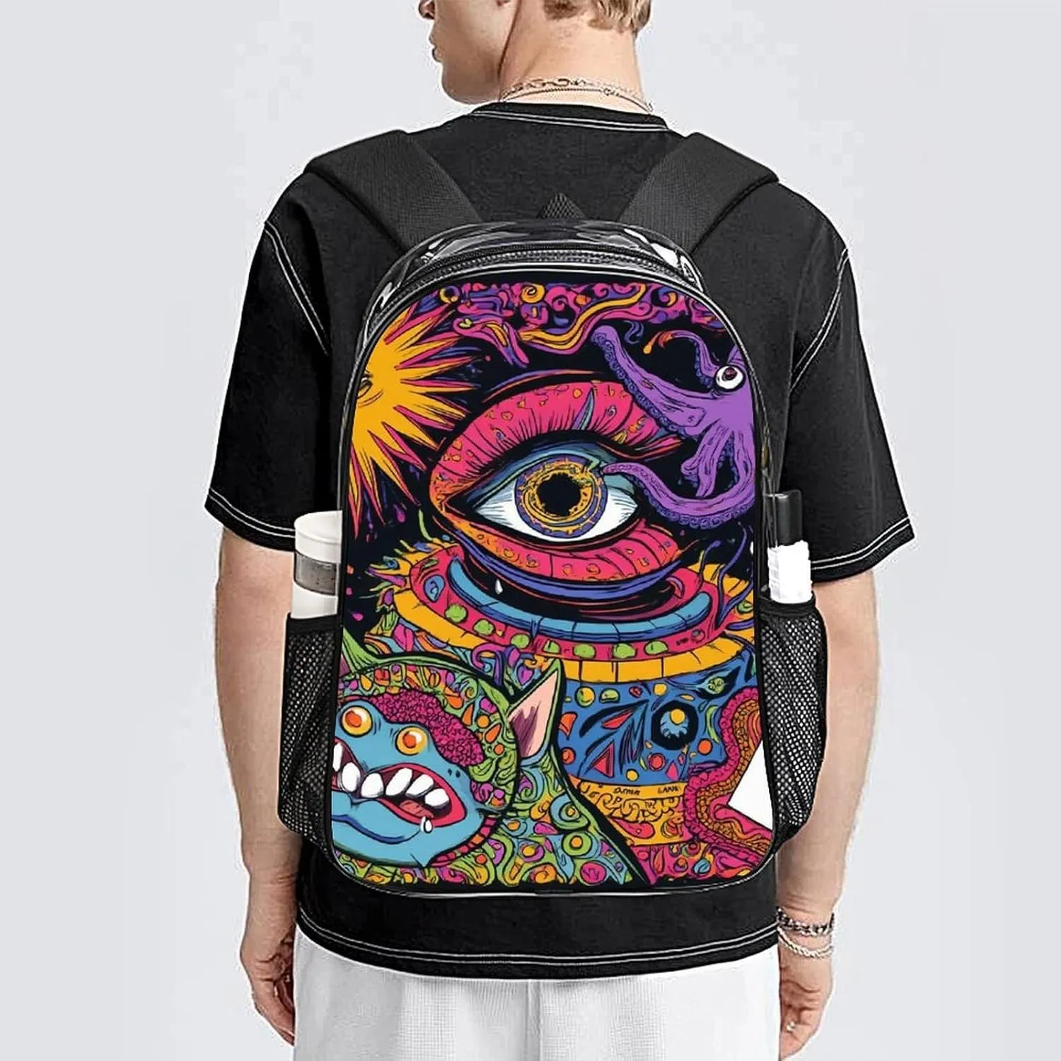 Supdreamc Men Women Lightweight Abstract Graffiti Paint Daypack Bookbag Big Capacity Carry On Bag Transparent Bag for Camping Travel Bicycle