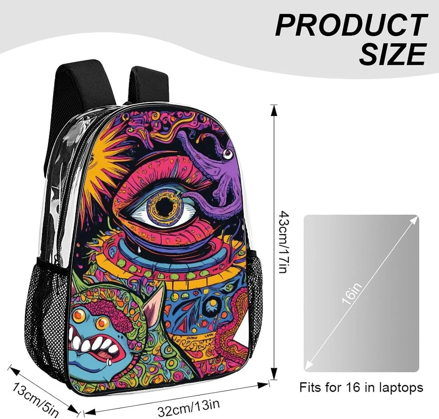 Supdreamc Men Women Lightweight Abstract Graffiti Paint Daypack Bookbag Big Capacity Carry On Bag Transparent Bag for Camping Travel Bicycle