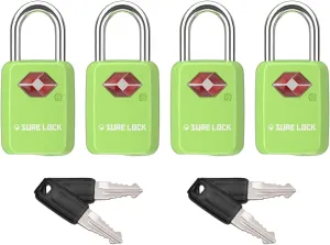 Sure Lock TSA Approved Luggage Locks Mini Size Lock with Keys for Travel, Zinc Alloy Body with Steel Shackle, Key Alike, Key Alike in The Same Package