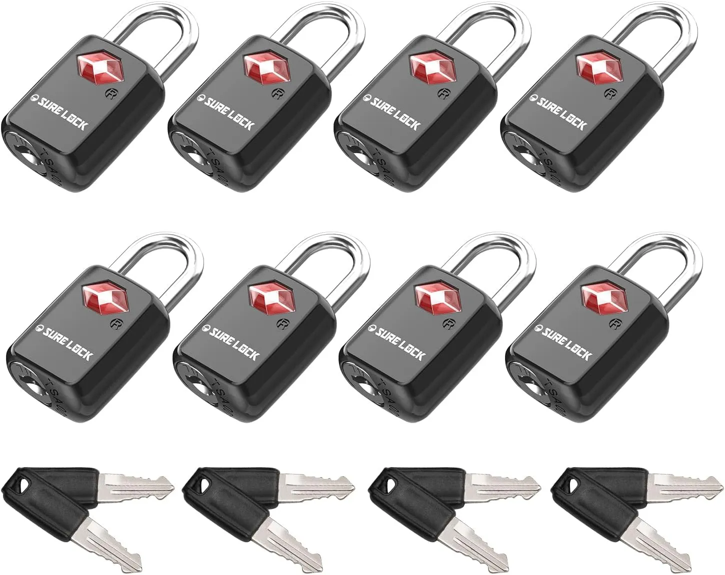 Sure Lock TSA Approved Luggage Locks Mini Size Lock with Keys for Travel, Zinc Alloy Body with Steel Shackle, Key Alike, Key Alike in The Same Package