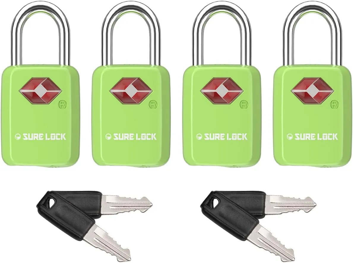 Sure Lock TSA Approved Luggage Locks Mini Size Lock with Keys for Travel, Zinc Alloy Body with Steel Shackle, Key Alike, Key Alike in The Same Package