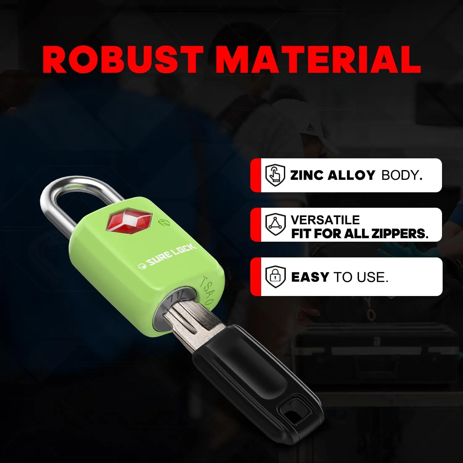 Sure Lock TSA Approved Luggage Locks Mini Size Lock with Keys for Travel, Zinc Alloy Body with Steel Shackle, Key Alike, Key Alike in The Same Package