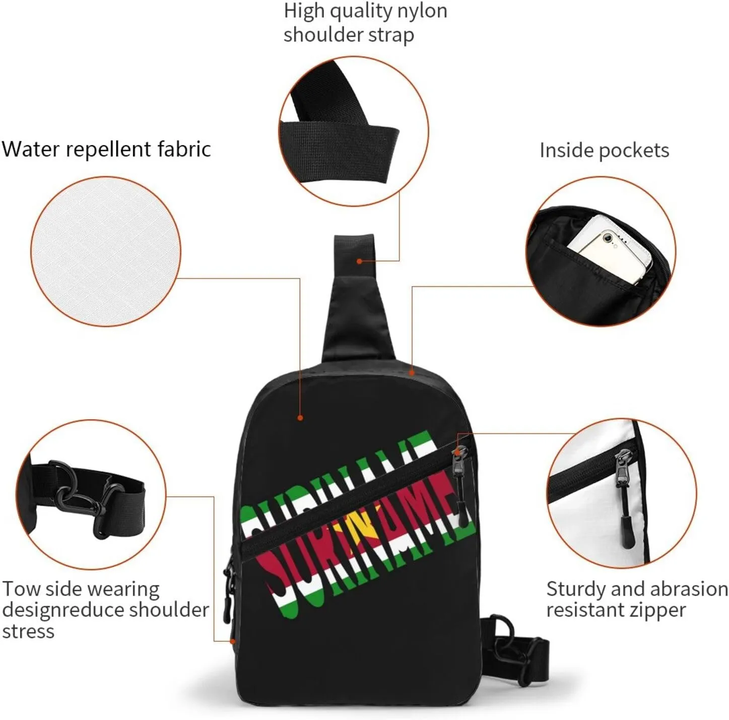 Suriname Font Surinamese Flag Crossbody Bag Portable Sling Bags Foldable Chest Daypack Reusable Sports Shoulder Backpack Diagonally Casual Rucksack Travel Bag