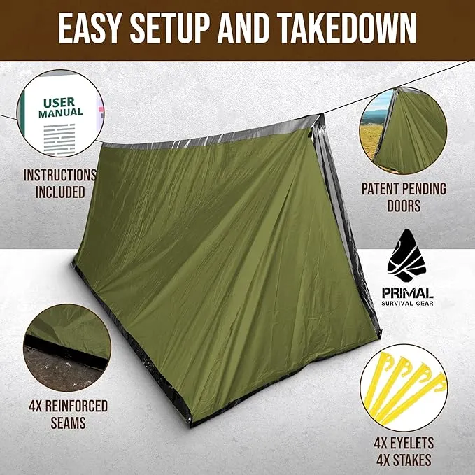 Survival Gear Shelter for Bug Out Bag - Storm Shelter Survival Tent with Doors - Tornado Shelter - Small Bivy Tent Emergency Shelter for Camping - Tactical Tent for Emergency Bugout Survival Kit