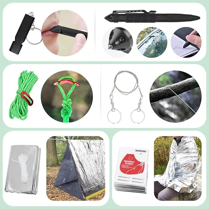 Survival Kit Camping Essentials Outdoor Multi-Tool Unique equipmentSurvival Kit,Stocking Stuffers Camping Accessories Survival Multi-Tool Gifts for Men Women