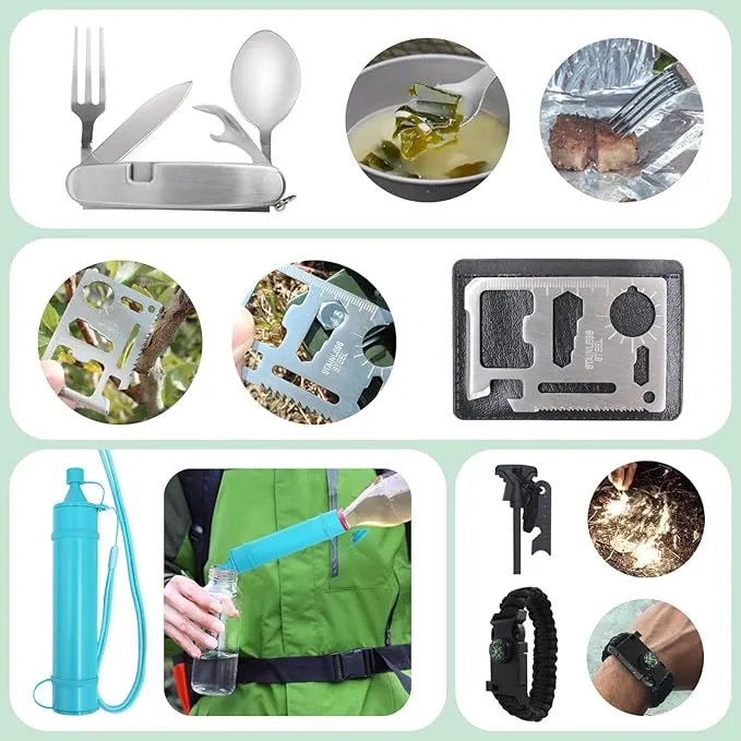 Survival Kit Camping Essentials Outdoor Multi-Tool Unique equipmentSurvival Kit,Stocking Stuffers Camping Accessories Survival Multi-Tool Gifts for Men Women