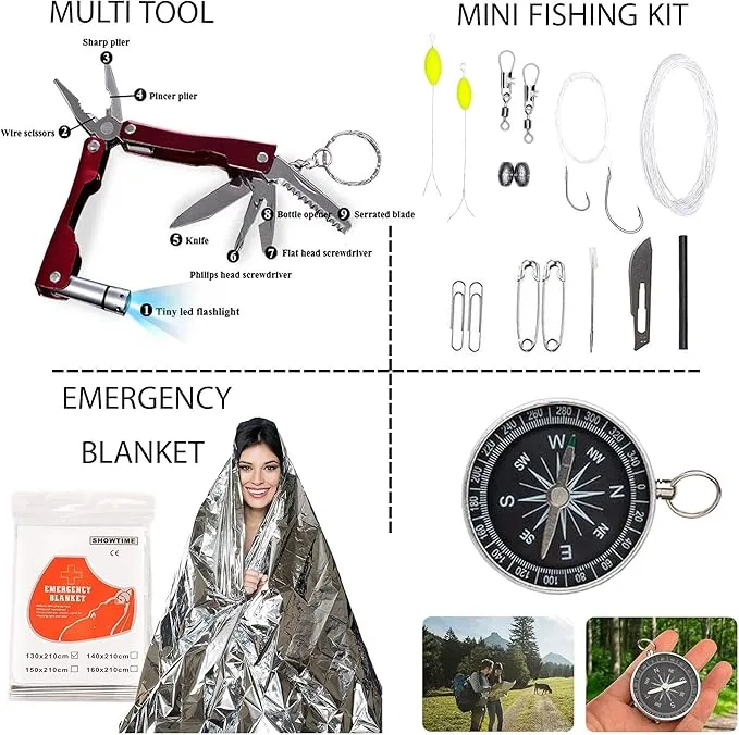Survival Kit with First Aid and Tactical Tools, Camping Gear, Survival Gear - Gift for Men