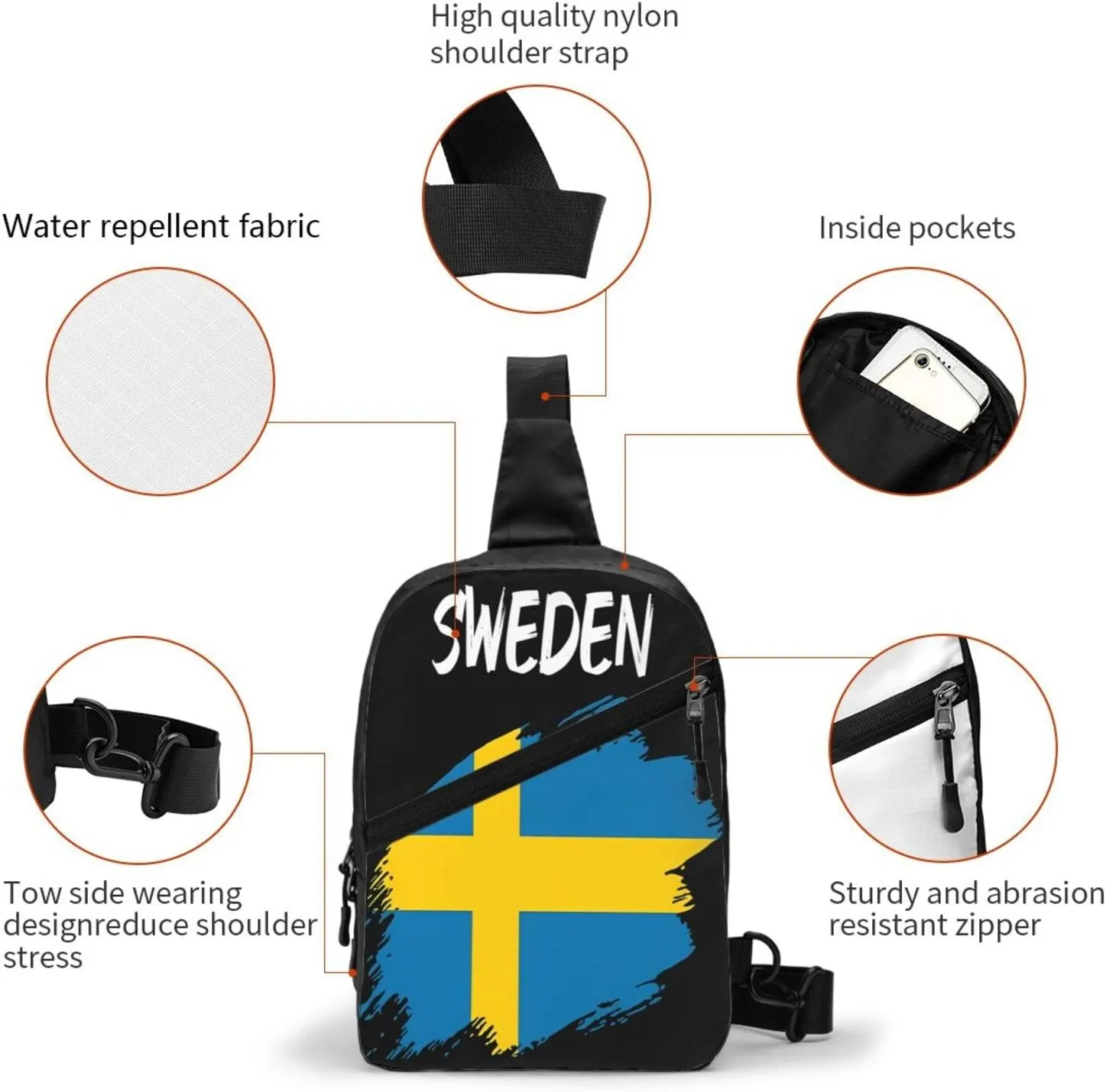 Swedish Sweden Flag Crossbody Bag Portable Sling Bags Foldable Chest Daypack Reusable Sports Shoulder Backpack Diagonally Casual Rucksack Travel Bag