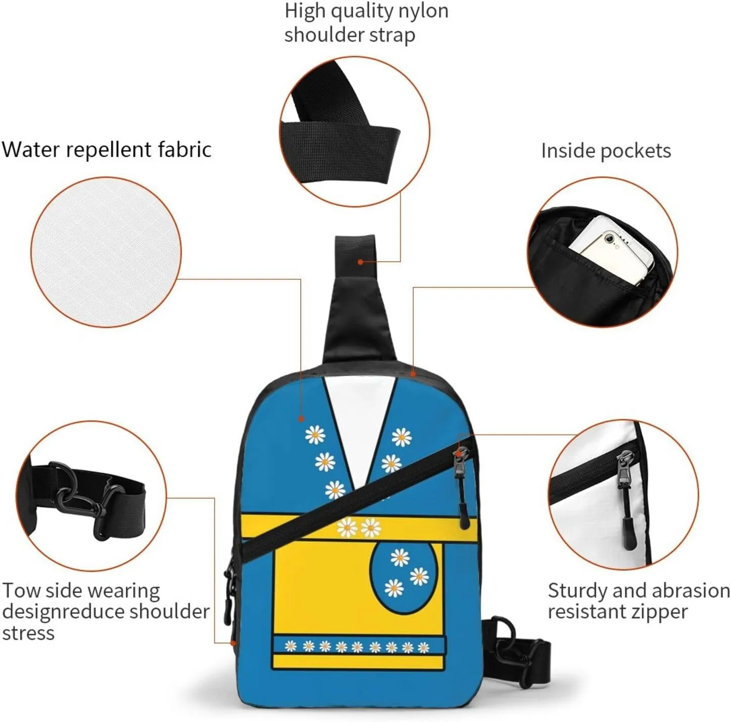 Swedish Sweden Flag Daisies Crossbody Bag Portable Sling Bags Foldable Chest Daypack Reusable Sports Shoulder Backpack Diagonally Casual Rucksack Travel Bag