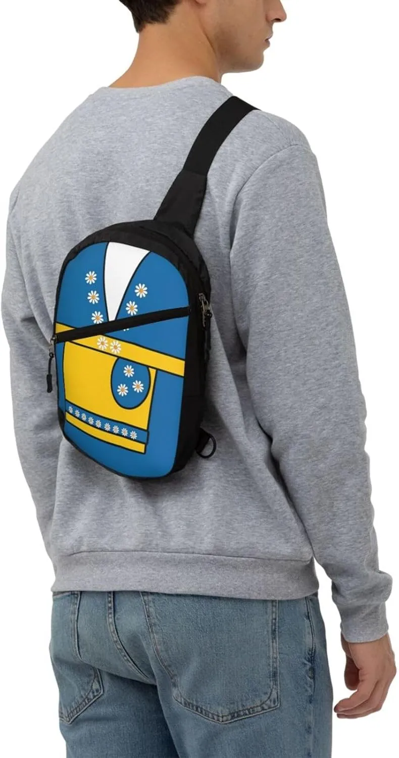 Swedish Sweden Flag Daisies Crossbody Bag Portable Sling Bags Foldable Chest Daypack Reusable Sports Shoulder Backpack Diagonally Casual Rucksack Travel Bag