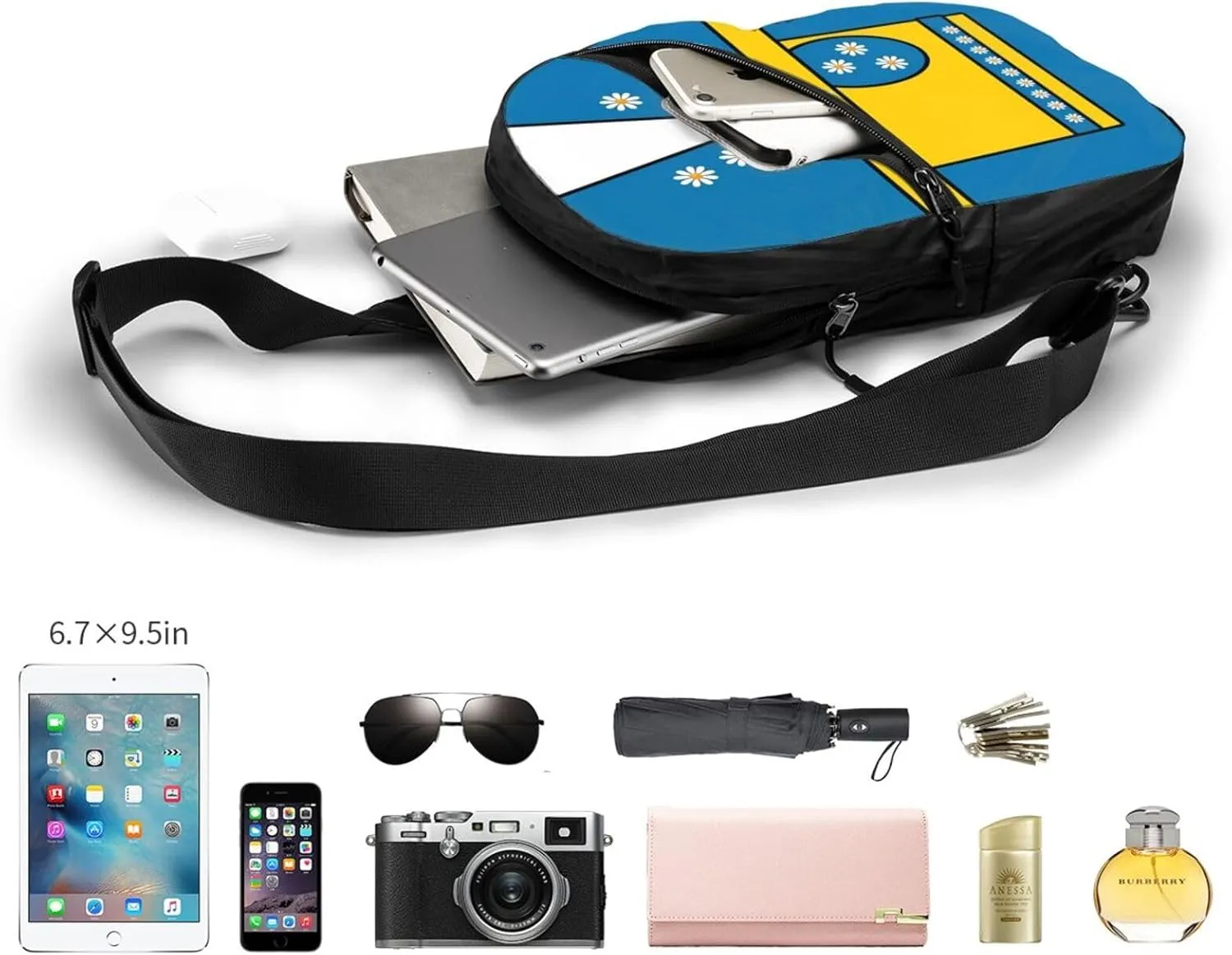 Swedish Sweden Flag Daisies Crossbody Bag Portable Sling Bags Foldable Chest Daypack Reusable Sports Shoulder Backpack Diagonally Casual Rucksack Travel Bag