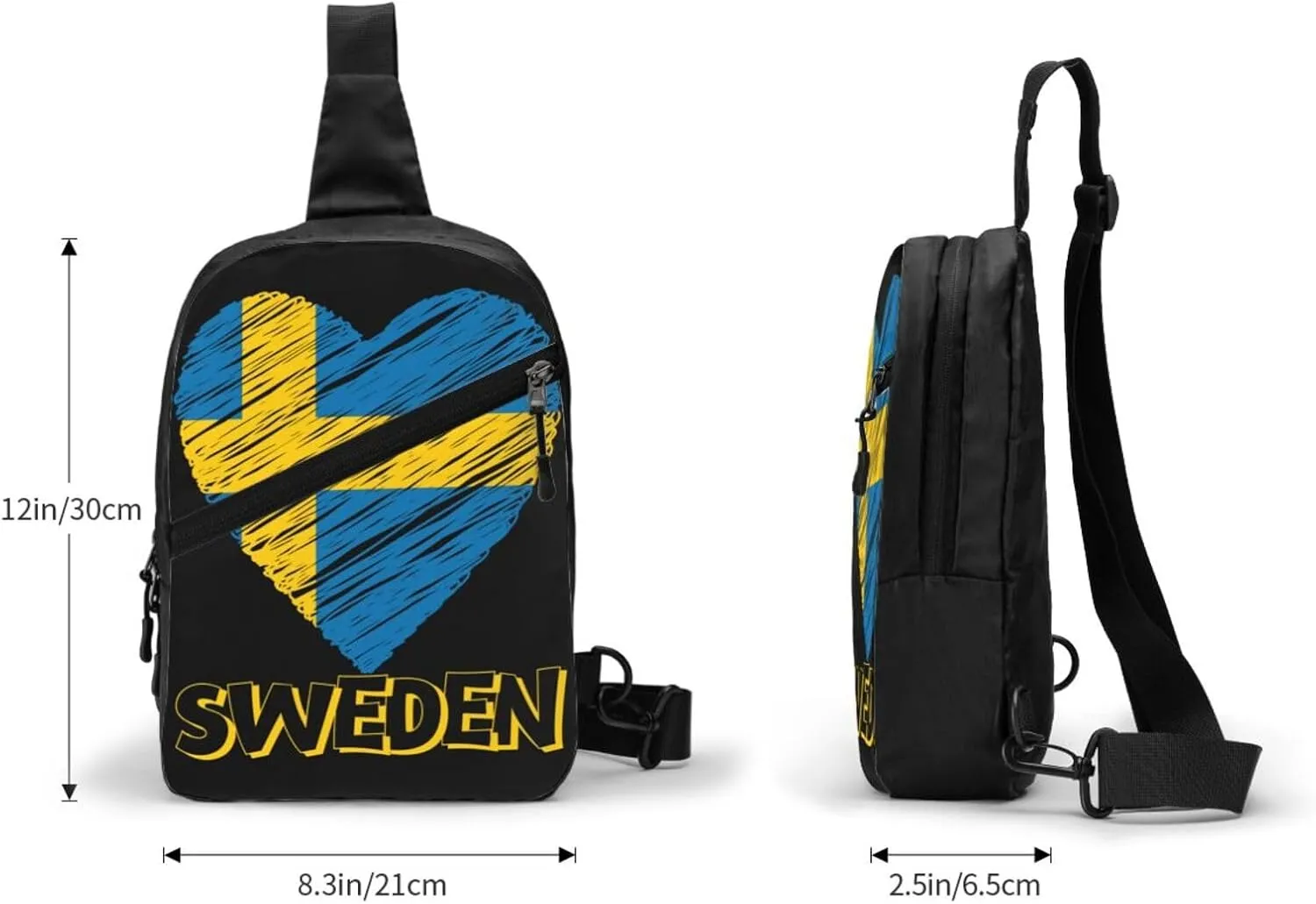 Swedish Sweden Flag Heart Crossbody Bag Portable Sling Bags Foldable Chest Daypack Reusable Sports Shoulder Backpack Diagonally Casual Rucksack Travel Bag
