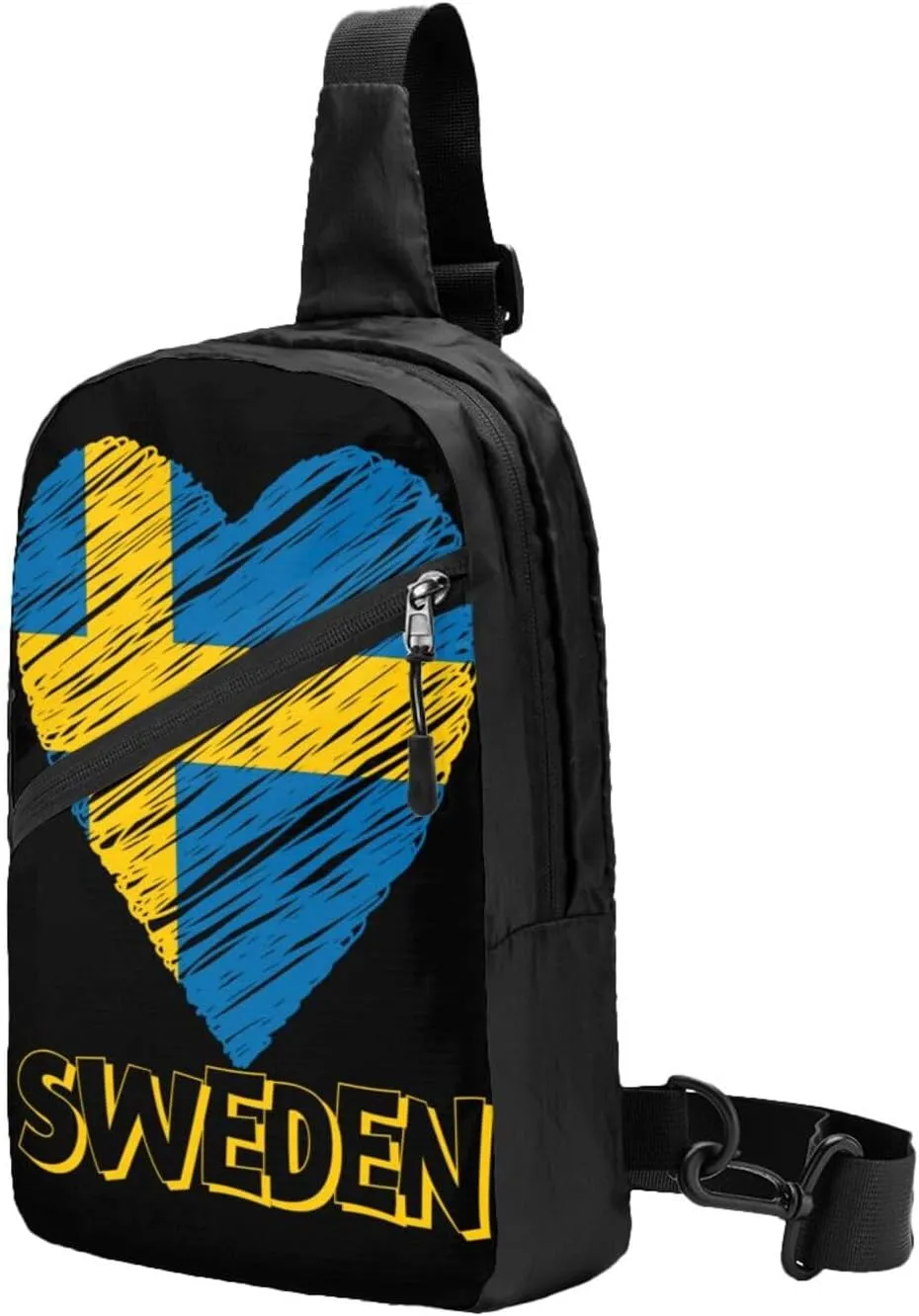 Swedish Sweden Flag Heart Crossbody Bag Portable Sling Bags Foldable Chest Daypack Reusable Sports Shoulder Backpack Diagonally Casual Rucksack Travel Bag