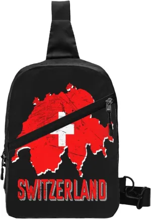 Switzerland Swiss Flag Map Crossbody Bag Portable Sling Bags Foldable Chest Daypack Reusable Sports Shoulder Backpack Diagonally Casual Rucksack Travel Bag