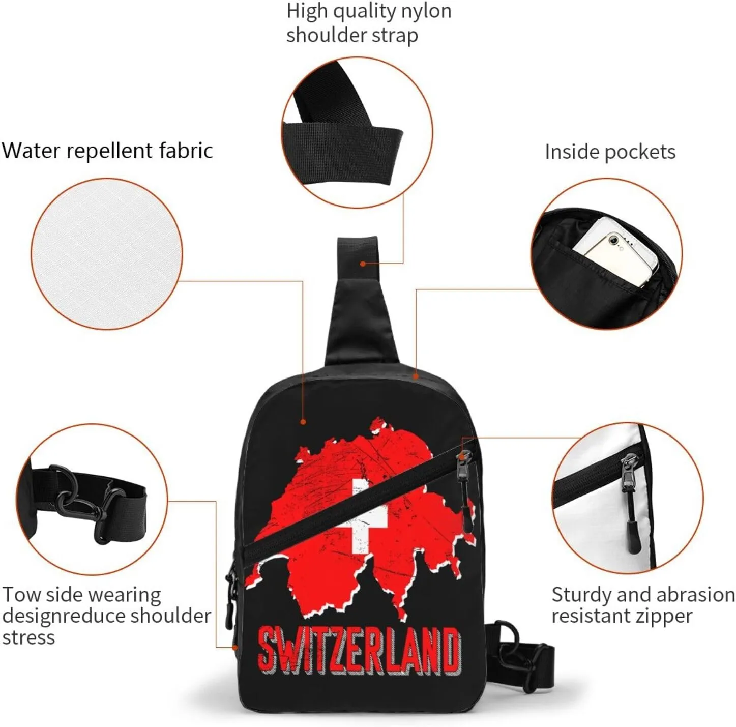 Switzerland Swiss Flag Map Crossbody Bag Portable Sling Bags Foldable Chest Daypack Reusable Sports Shoulder Backpack Diagonally Casual Rucksack Travel Bag