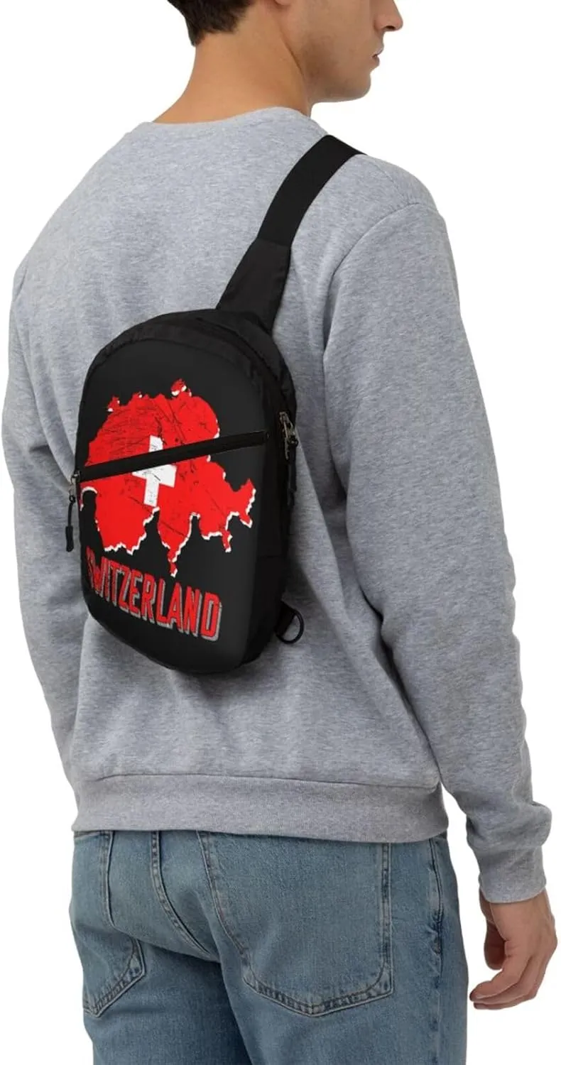 Switzerland Swiss Flag Map Crossbody Bag Portable Sling Bags Foldable Chest Daypack Reusable Sports Shoulder Backpack Diagonally Casual Rucksack Travel Bag