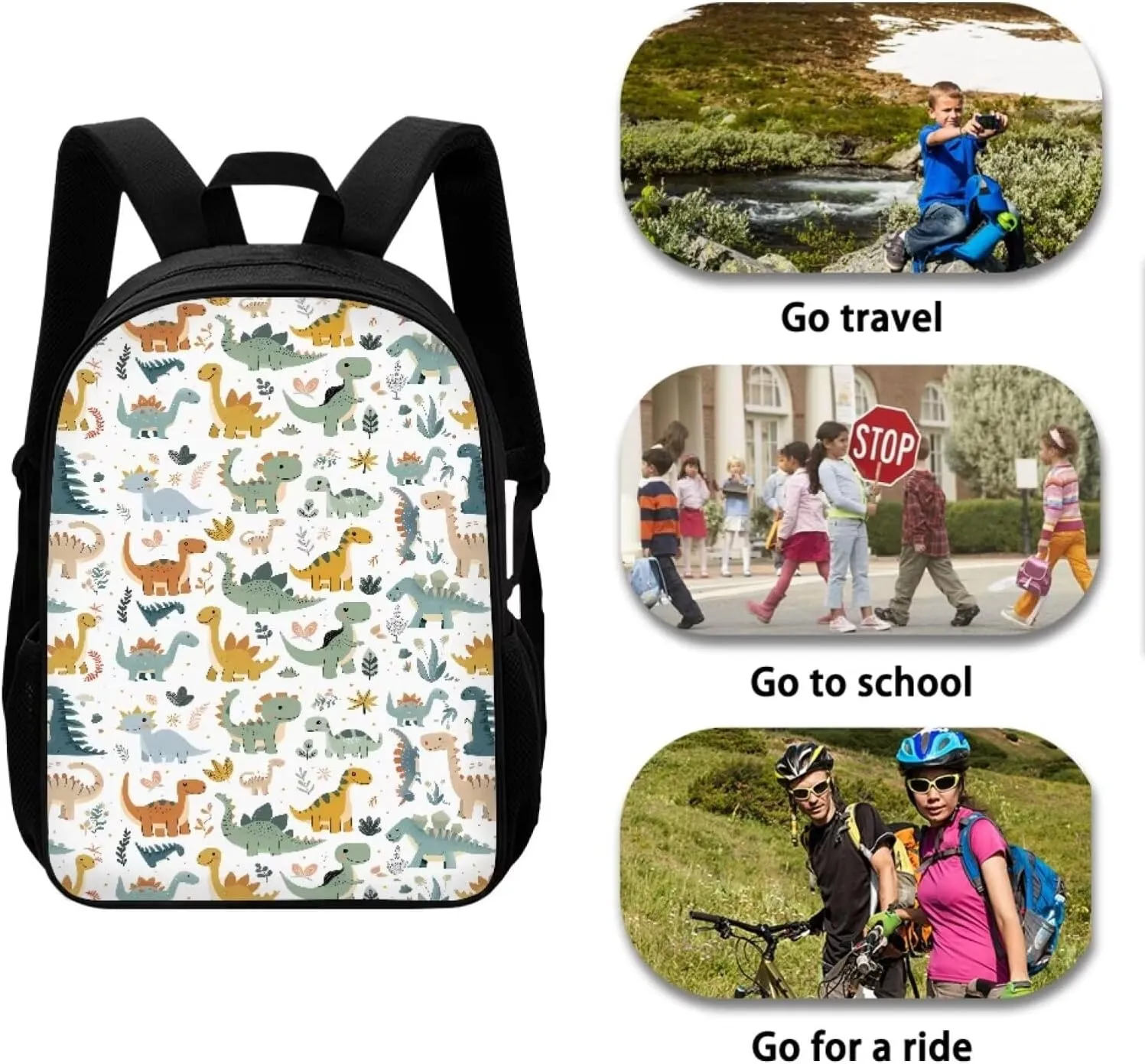 SYtrade Anime Dinosaur White Backpack for School Girls Travel Backpack Laptop Boys Toddler Bookbag