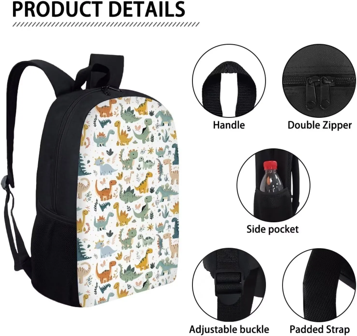 SYtrade Anime Dinosaur White Backpack for School Girls Travel Backpack Laptop Boys Toddler Bookbag