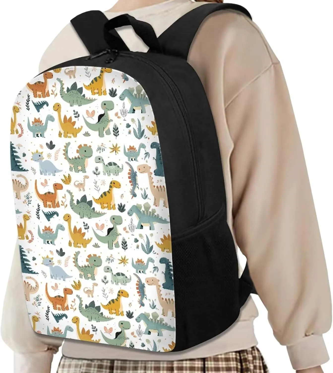 SYtrade Anime Dinosaur White Backpack for School Girls Travel Backpack Laptop Boys Toddler Bookbag