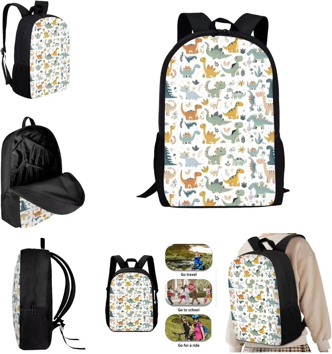 SYtrade Anime Dinosaur White Backpack for School Girls Travel Backpack Laptop Boys Toddler Bookbag