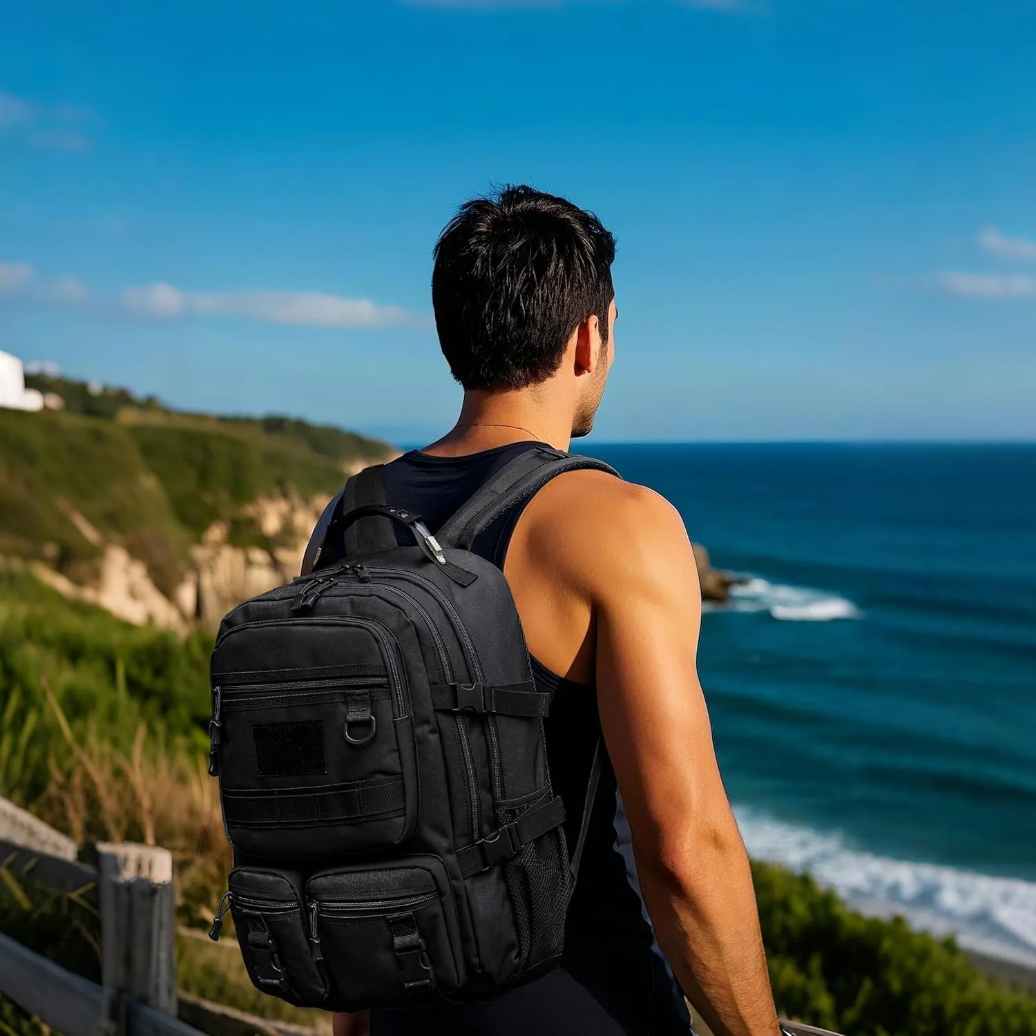 Tactical Backpack for Men MOLLE Nylon Travel Backpack Men's Assault Bag Back Pack with Bottle Holder Daypack,Black