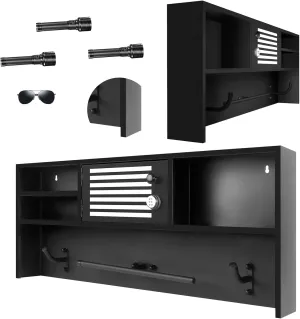 Tactical Duty Gear Rack, Wall Mount Leo Work Vest Stand, Duty Belt Hanger, Helmet Holder with Combination Locker, Thicken Iron Frame, Black