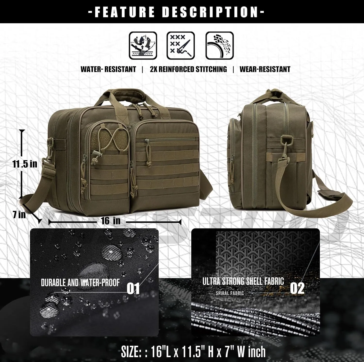 Tactical Gun Range Bag for Handguns and Ammo Pistol Case Shooting Range Backpack Carrying Duffle Bags Magazine Ammo Gear Accessories Molle Pouch for Hunting Shooting Sport Outdoor