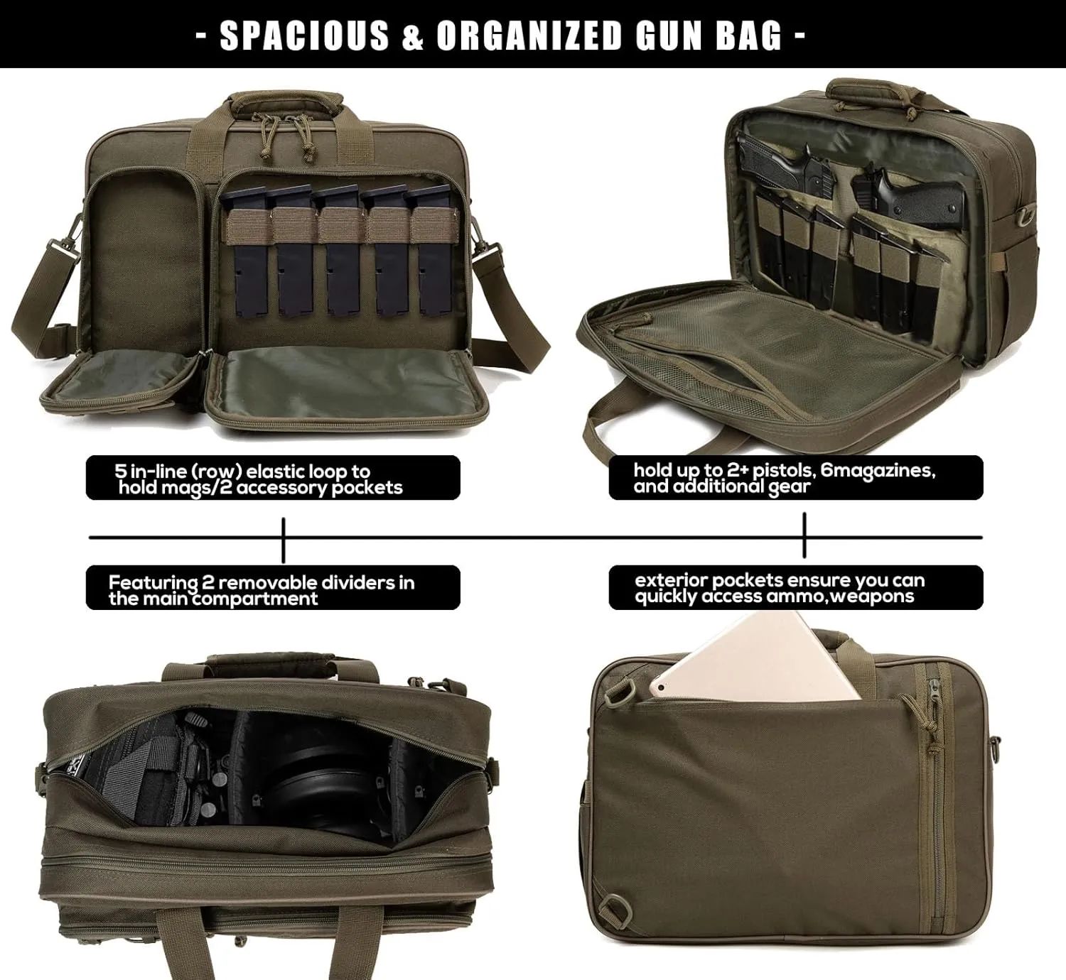 Tactical Gun Range Bag for Handguns and Ammo Pistol Case Shooting Range Backpack Carrying Duffle Bags Magazine Ammo Gear Accessories Molle Pouch for Hunting Shooting Sport Outdoor