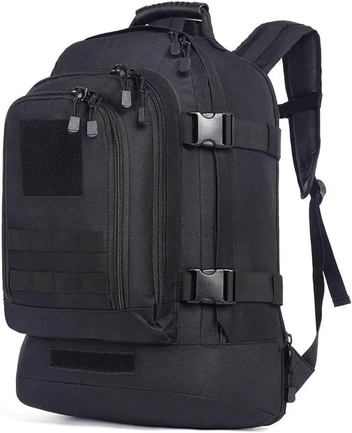 Tactical Military Backpack, 45L Outdoor Hiking Daypack for Camping, Hunting, Fishing (Black, 14.5in*9.8in*22.8in)