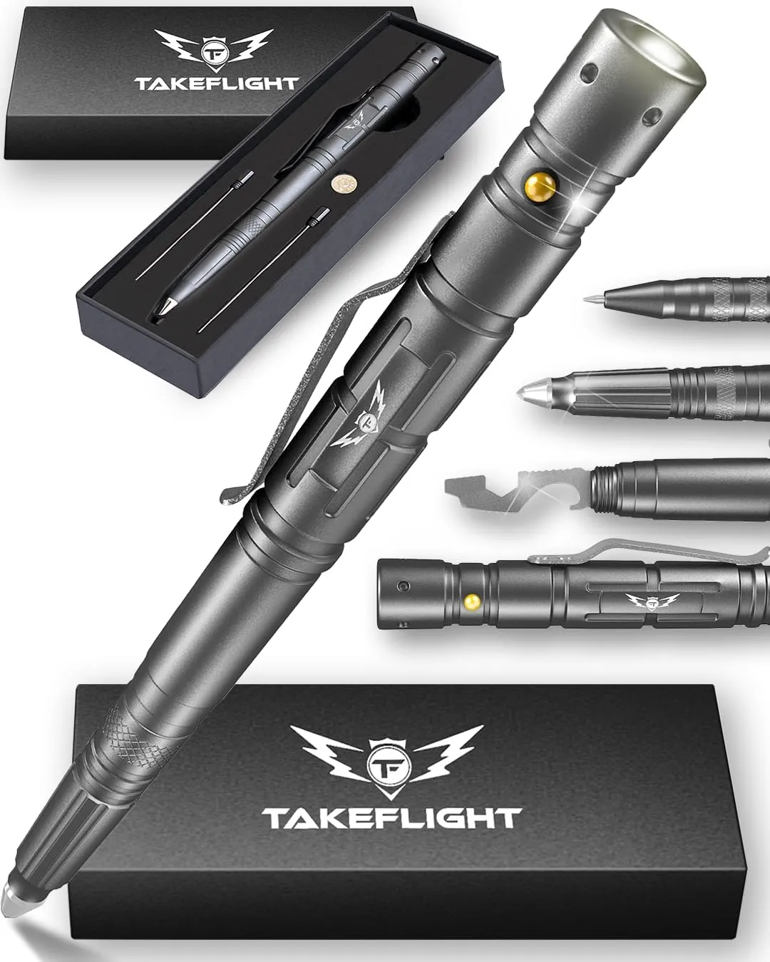 Tactical Pen - Self Defense Pen with Flashlight - Tactical Flashlight Multi Tool Survival Pen   Glass Breaker   Bottle Opener in Gift Box for Men & Women