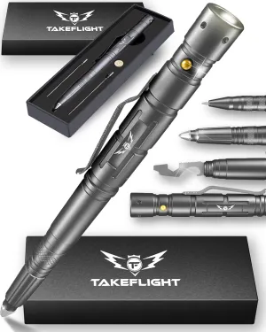 Tactical Pen - Self Defense Pen with Flashlight - Tactical Flashlight Multi Tool Survival Pen   Glass Breaker   Bottle Opener in Gift Box for Men & Women