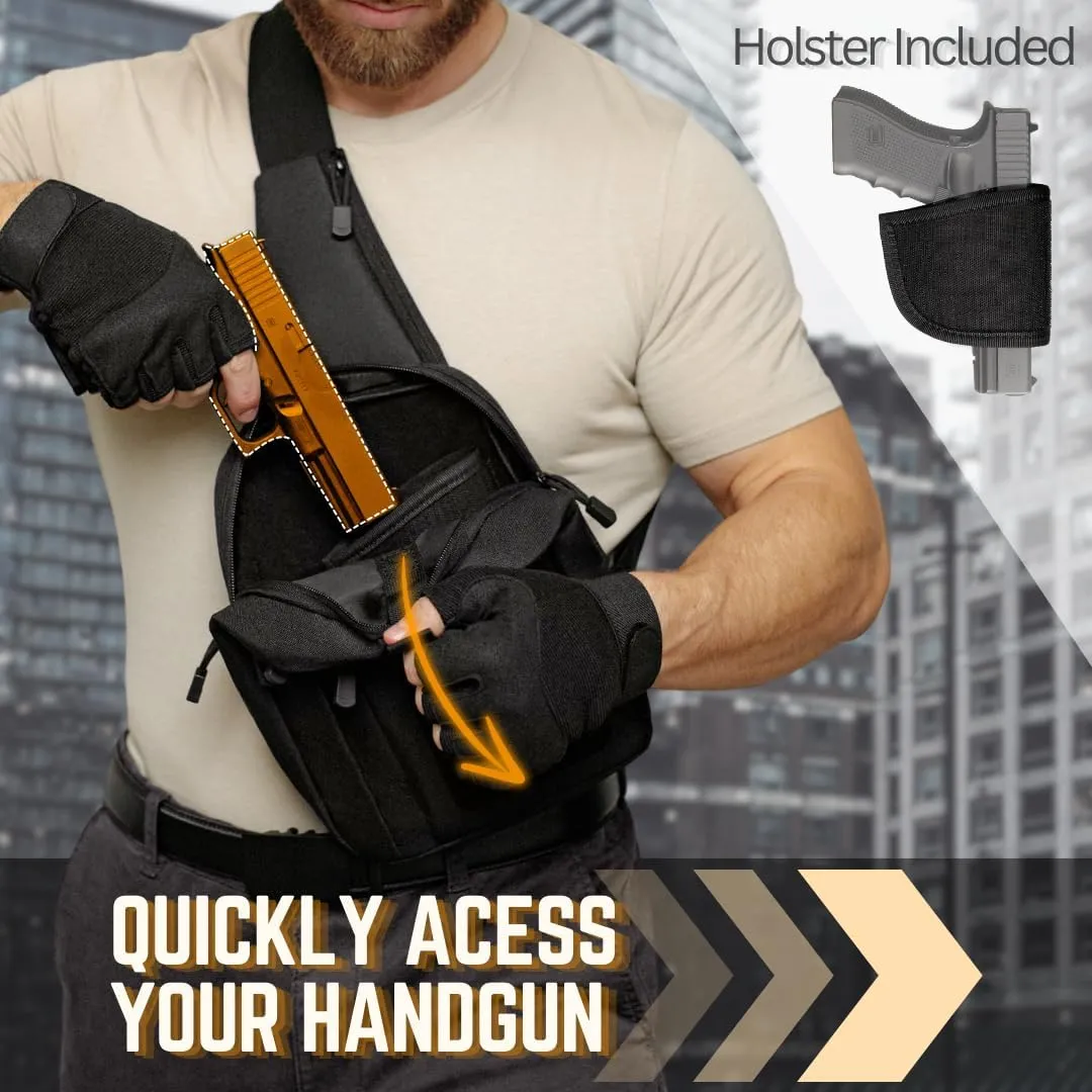 Tactical Sling Bag for Men - CCW Sling with Secure Chest Holster - Durable EDC Shoulder Bag for Everyday Use