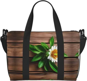 Teal Flower On Plank Travel Bags, Weekender Carry On For Women, Sports Gym Bag, Workout Duffel Bag,Overnight